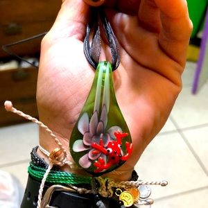 Hand Blown Glass Poison Dart Frog Lotus Necklace